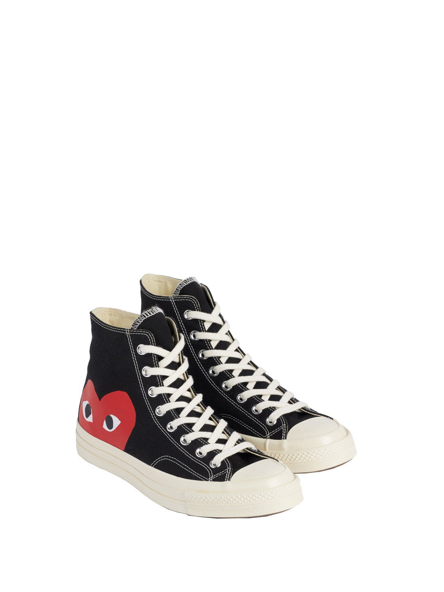 black converse high tops with red heart