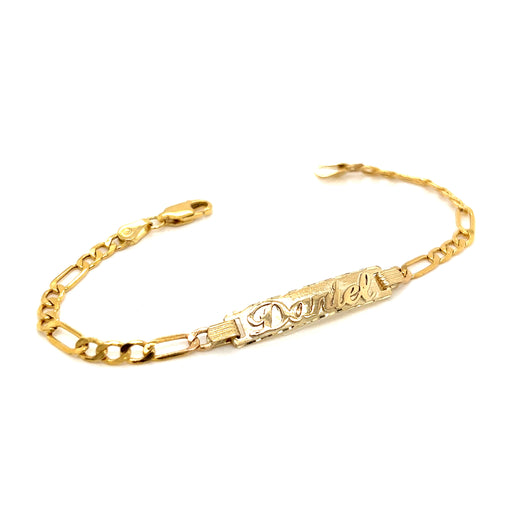 14K Mens Gold Petatillo ID Bracelet with Gold Name Overlay