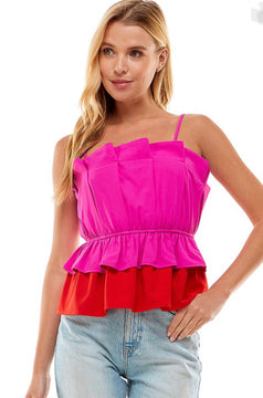 Pink and Red Tiered Color Block Top