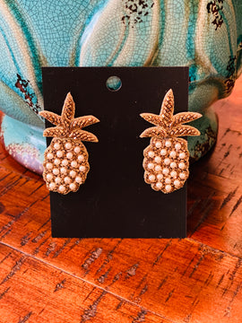 Gold/Pearl Pineapple Earrings
