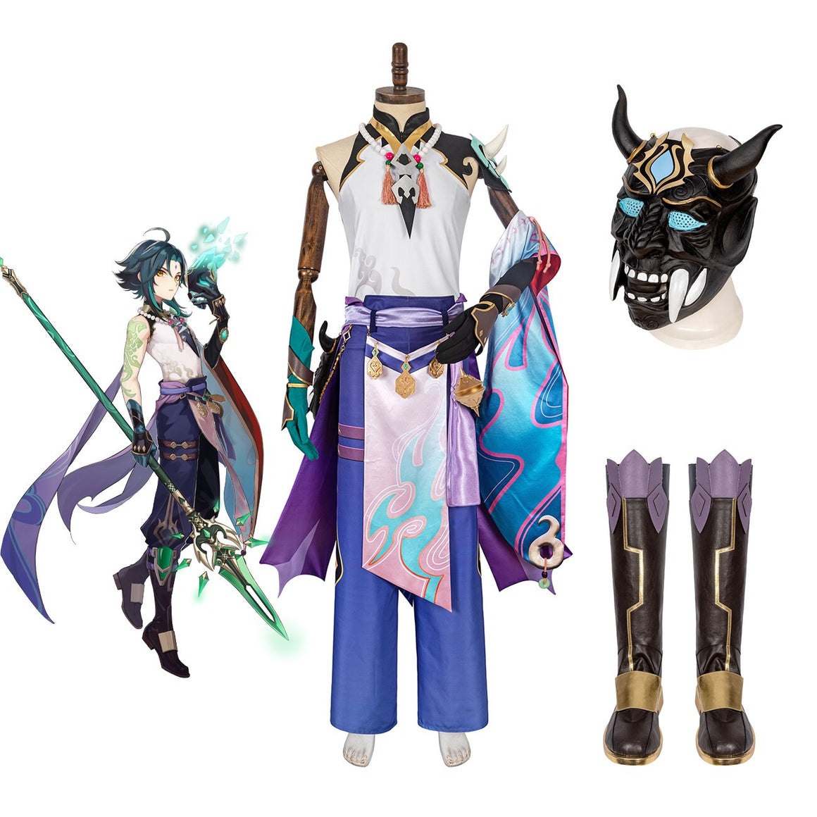 Genshin Impact Xiao Cosplay Costume Xiao Mask Boots Cosplay Full Set ...