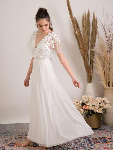 Flutter Sleeve Wedding Dress  Dream wedding dresses, Flirty wedding dress,  Boho wedding dress