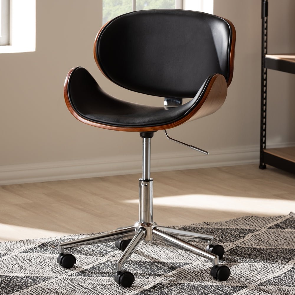 Baxton Studio Bruce Walnut And Black Modern Office Chair lily onyx