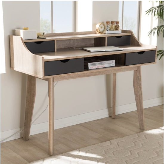 Baxton Studio Crossroads Sonoma Oak Writing Desk lily onyx