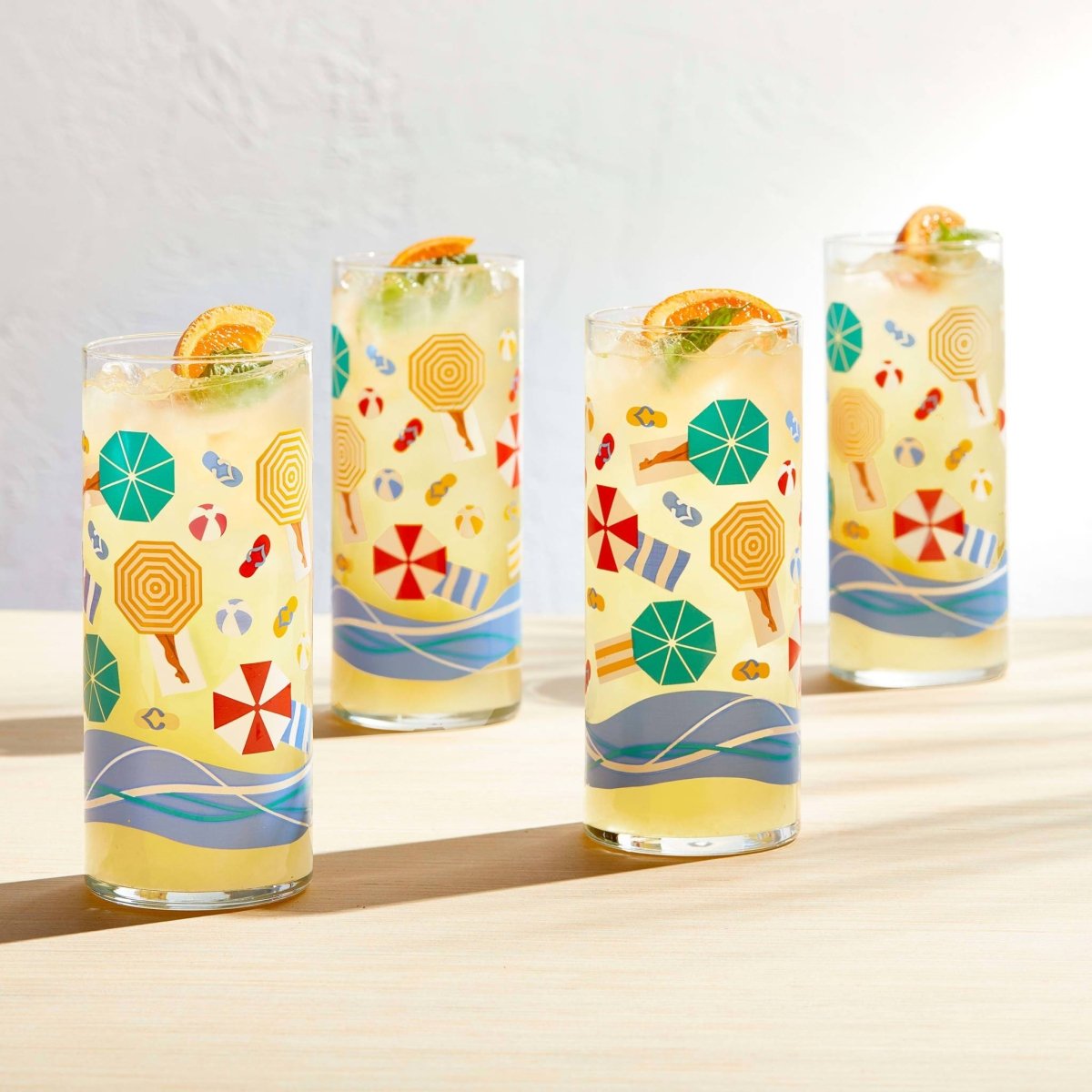 Libbey Vintage Glasses, Set of 4, 16 oz Cooler, Flower Power