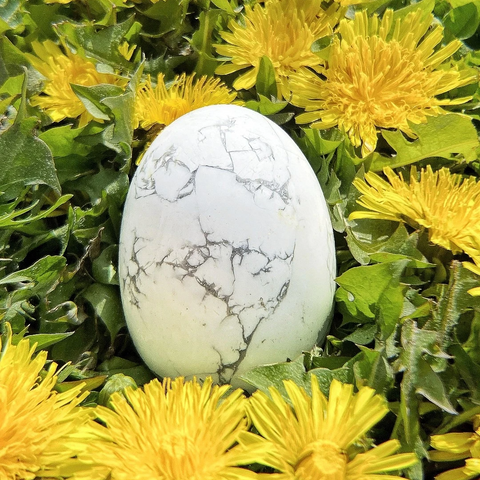 Howlite White and Grey Carved Stone Egg