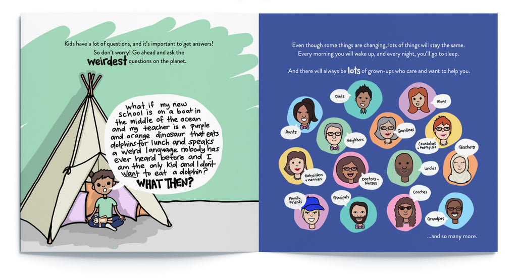 Kids have a lot of questions, and it's important to get answers! So don't worry! Go ahead and ask the weirdest questions on the planet. Even though some things are changing, lots of things will stay the same. Every morning you will wake up, and every night, you'll go to sleep. And there will always be lots of grown-ups who care and want to help you.