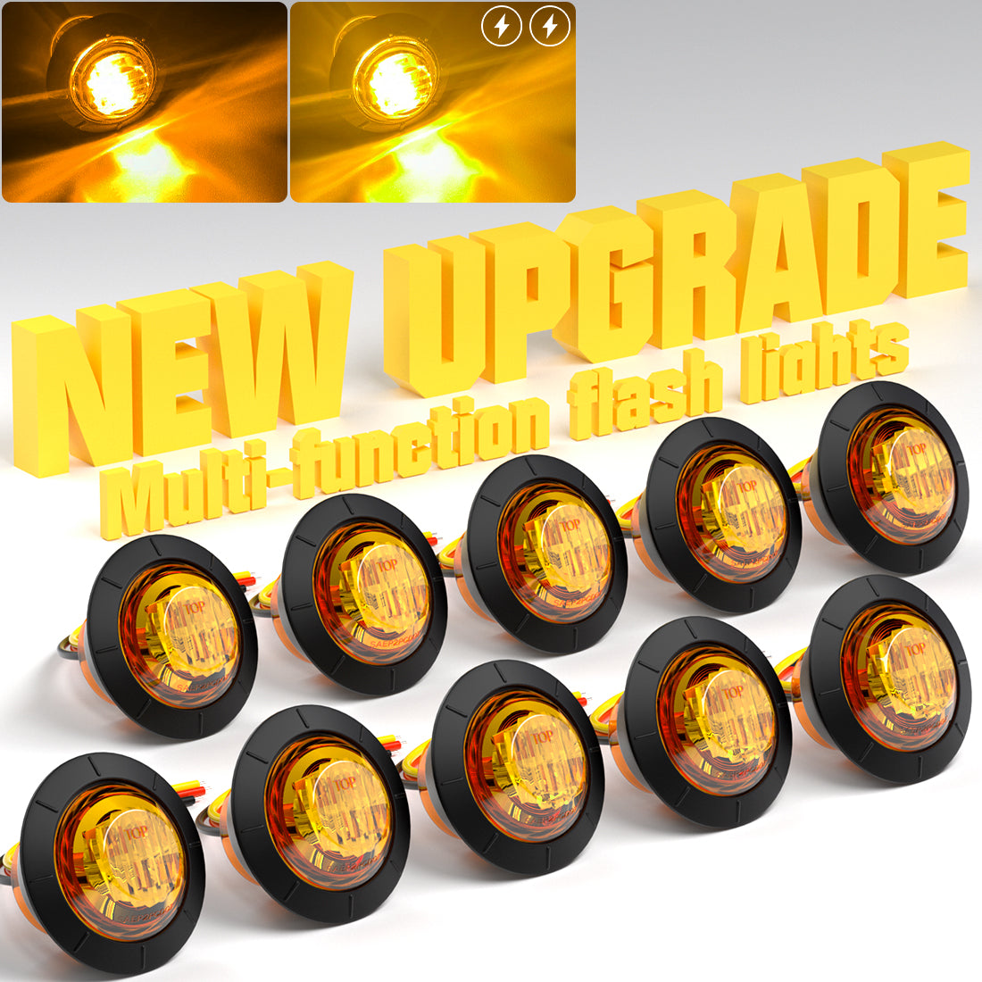 10pcs 3/4 Inch Amber Strobe LED Round Side Marker Lights