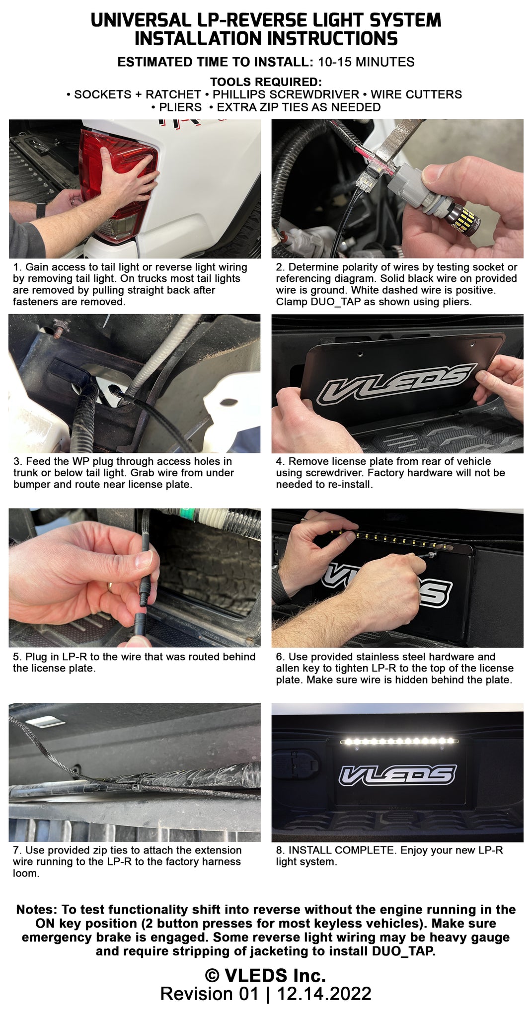 VLEDS LP-R License Plate Reverse Light Bar Universal Kit Installation Instructions