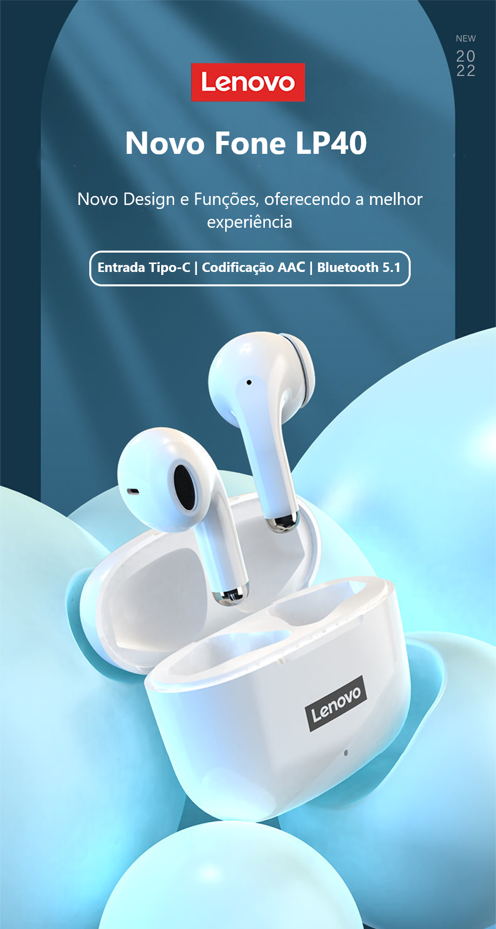 Fone de Ouvido Lenovo LP40 Pro Earphone Bluetooth 5.1 - Coisa de outro Mundo 5