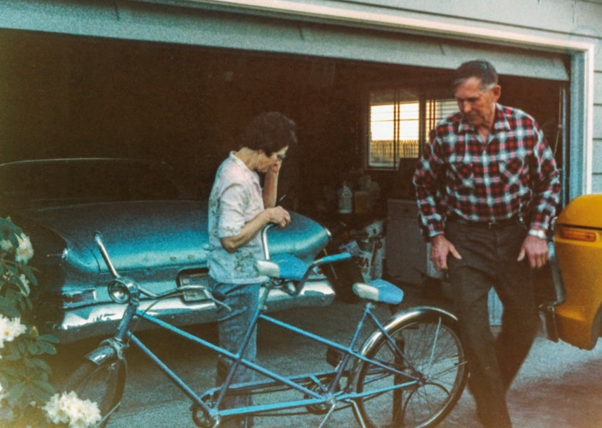 Emily Hinkson's grandparents inspecting their bike