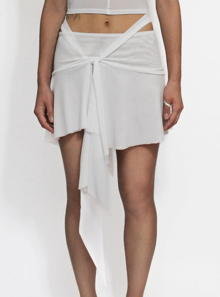 Oriens White Illusion Mesh Draped Mini Skirt – APOC STORE