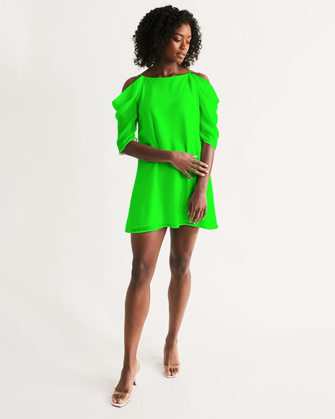 Tayrona Lime Green Women's Open Shoulder A-Line Dress