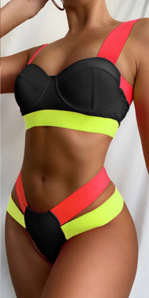 Tayrona Color Bandage Patchwork High Waist Bikini