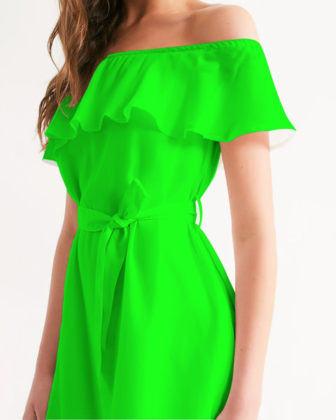 Tayrona Lime Green Women's Off-Shoulder Dress