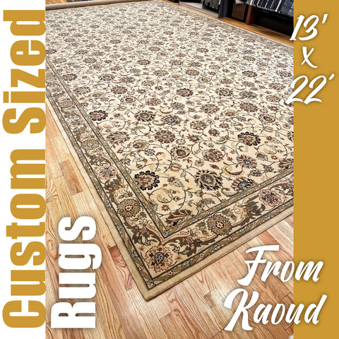Custom 13 by 22 foot custom hand made rug from Kaoud Rugs image with ad