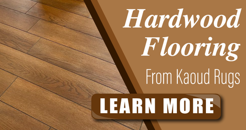 Ad for Kaoud Rugs hardwood Flooring linked to custom hardwood flooring page