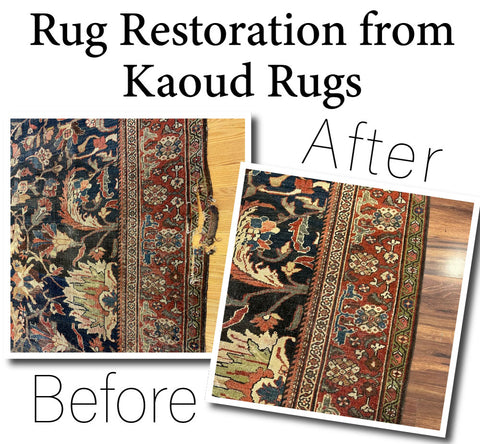Rug Restoration From Kaoud Rugs Example with before and after image