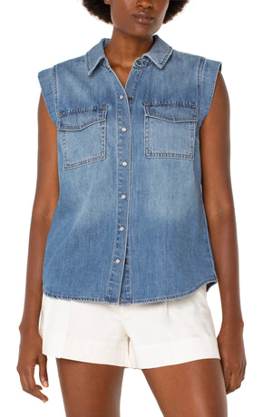 Sleeveless Shirt With Pockets - Damselfly Clothing Co.