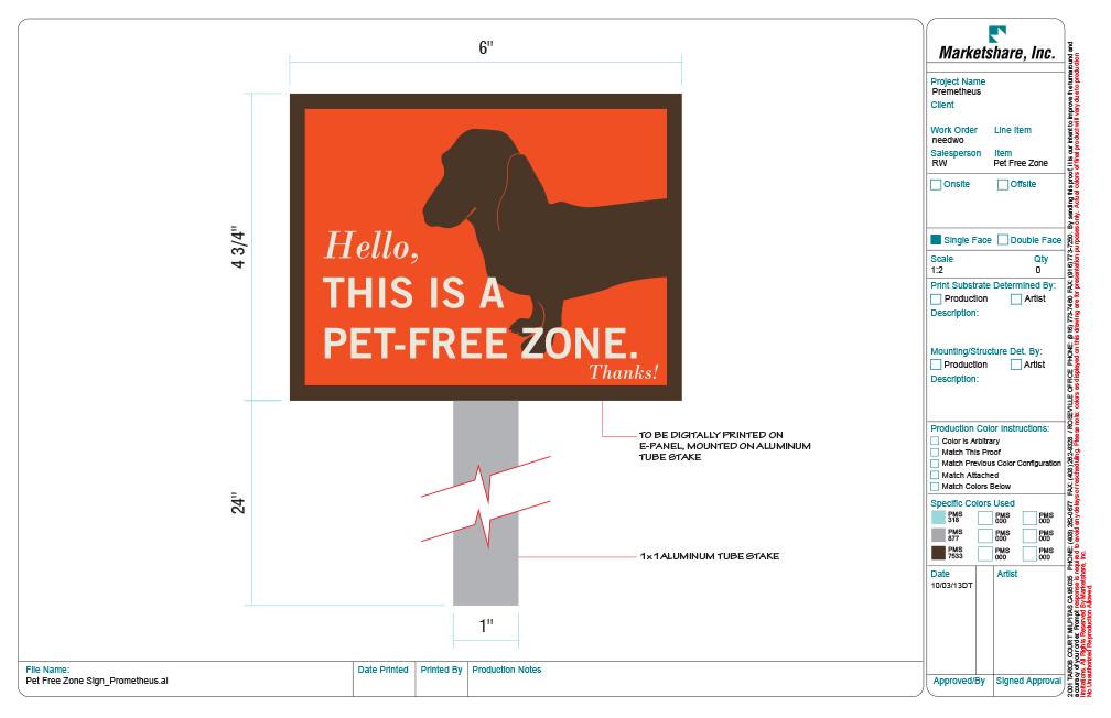 Pet Free Zone Sign on Stake | Prometheus Online Store