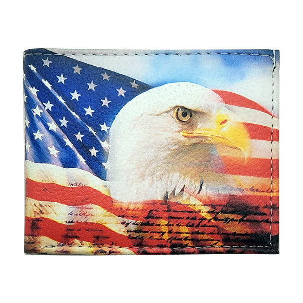 Genuine Leather Bifold Wallet American Bald Eagle Black ID C