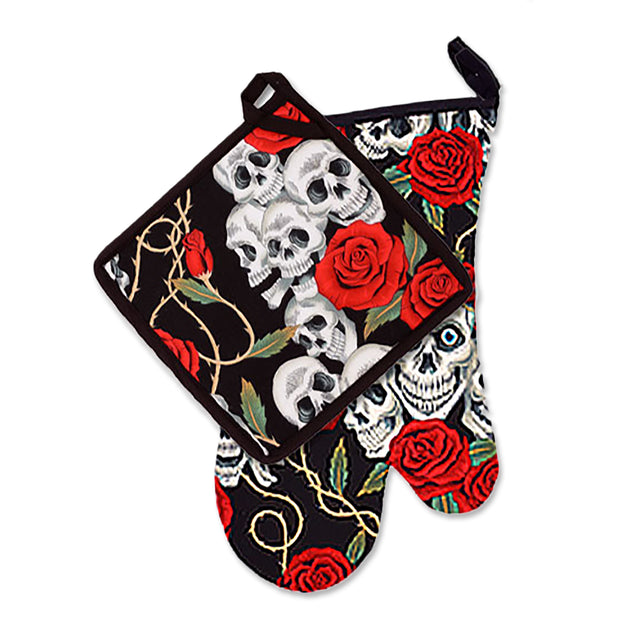 Black Skull Oven Mitts and Pot Holders Sets Pot Holders for