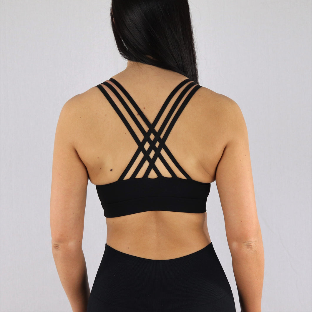 Black Criss Cross Strap Sports Bra Prix Workout 