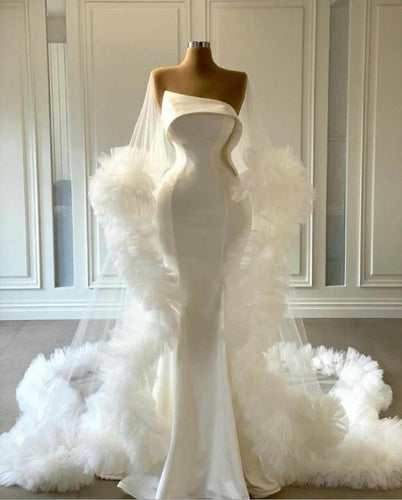 Satin Mermaid Wedding Gown w/ Tulle Ruffles (Size 2 - 12)