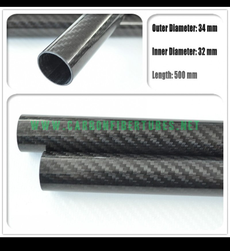 Od 34mm X Id 32mm X 500mm 100 Roll Wrapped Carbon Fiber Tube 3k Tubing 3432500mm 3k Twill 