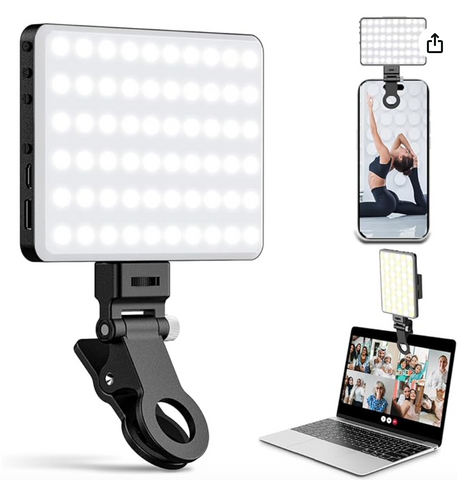 60 LED Phone Light with Front & Back Clip, Selfie Light with LCD Display, Selfie Light for iPhone, iPad, Phone, 3000Mah Portable Light, Adjusted 3 Light Modes for Makeup, Selfie, Vlog, TikTok