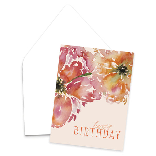 Colorful Watercolor Floral Birthday Greeting Card, Blank Inside