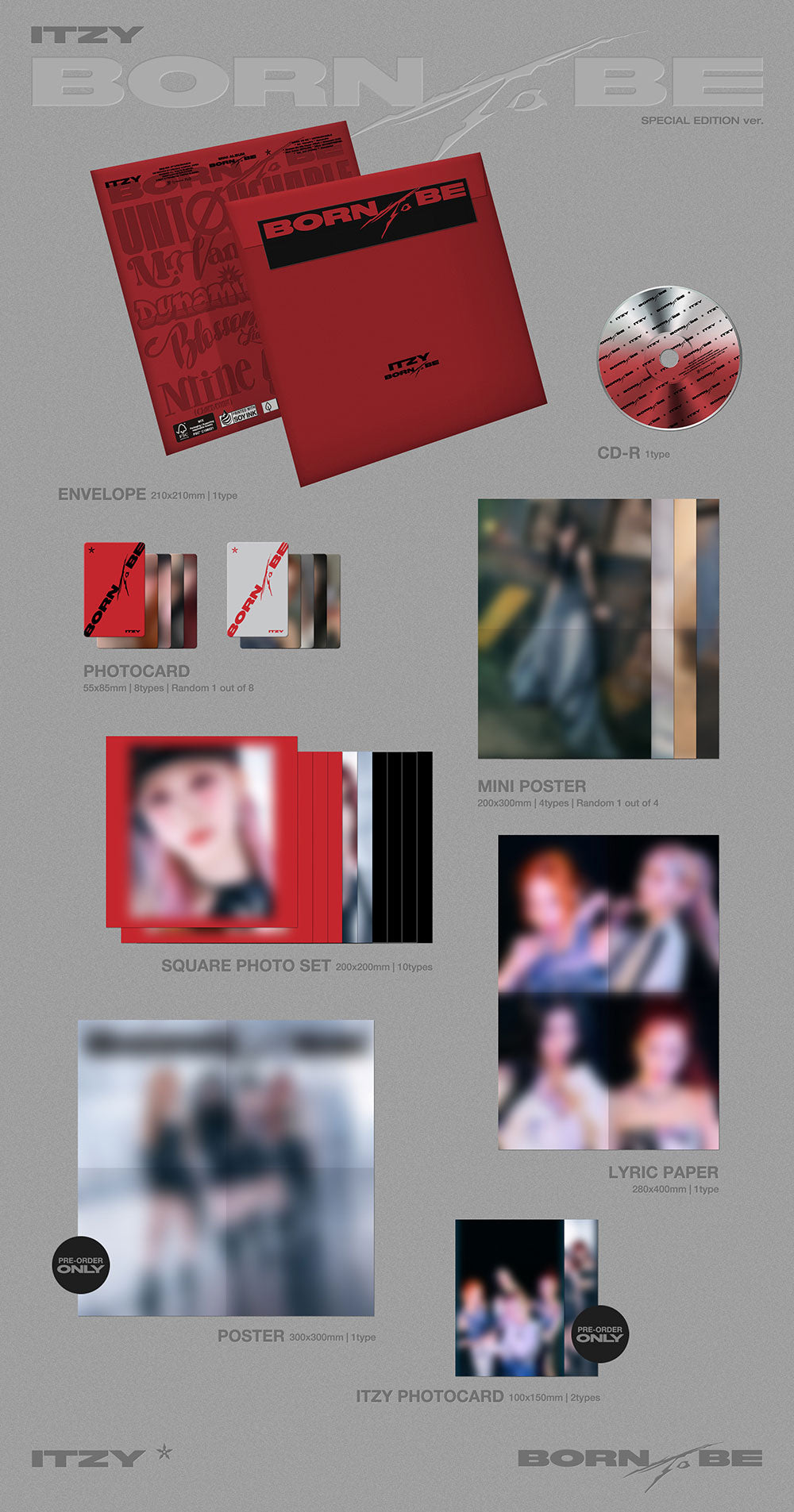 ITZY [BORN TO BE] 2nd Album STANDARD/CD+Photo Book+Book+3  Card+Poster+POB+GIFT