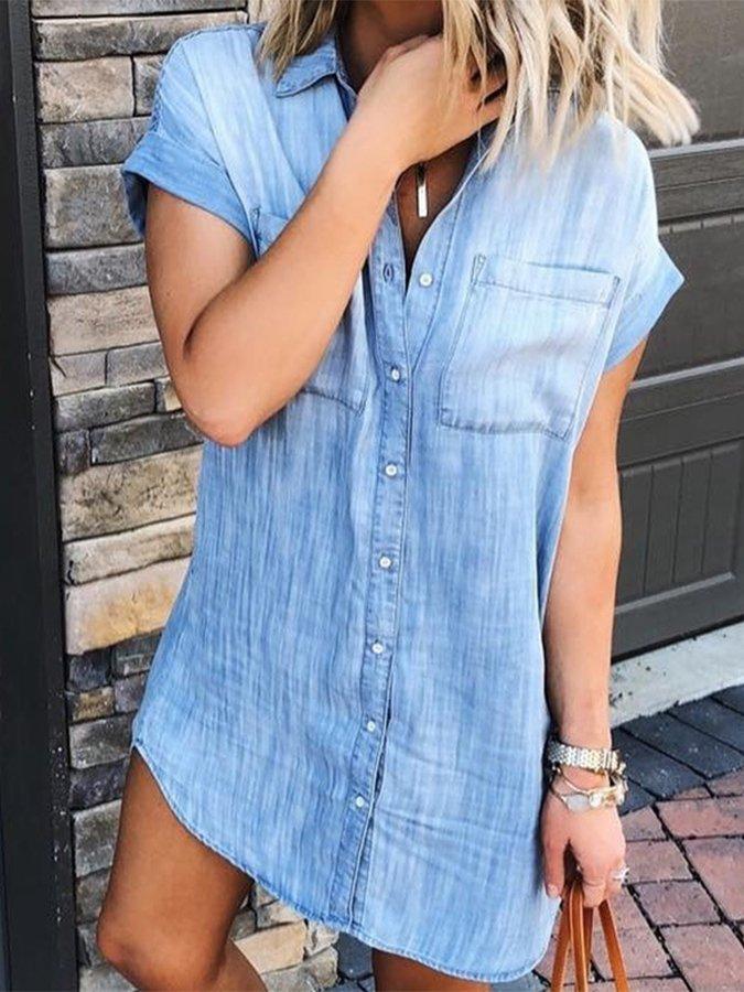 short sleeve denim shirt dress