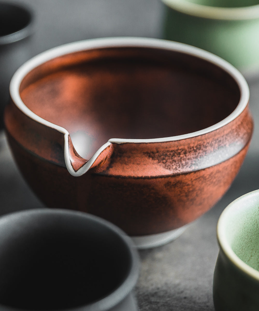 Sea Wave Ceramic Matcha Bowl With Bamboo Whisk and Chasen Holders 