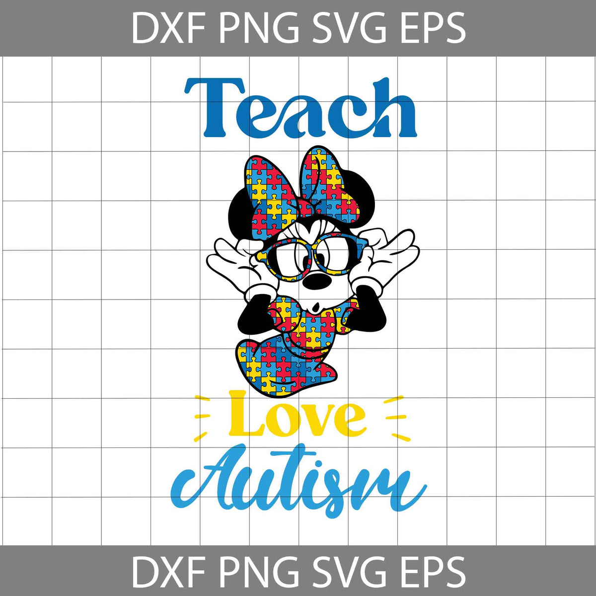 Teach Love Autism Svg, Minnie Autism Svg, Autism Teacher Svg, Minnie S ...