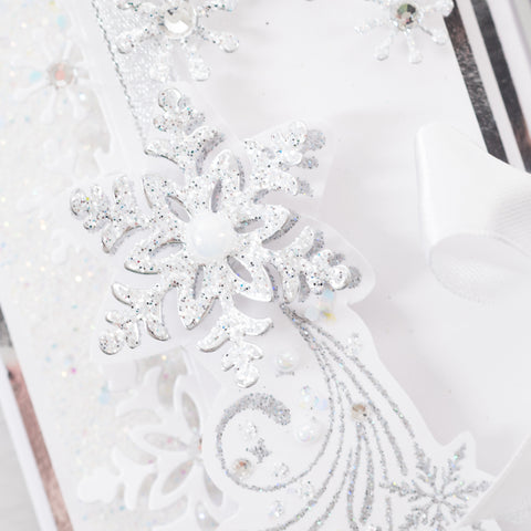 Learn how to create this elegant gatefold Christmas card with glitter snowflakes using products from Chloes Creative Cards White Christmas Collection