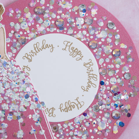 Learn how to make this pretty pink Happy Birthday card with our tutorial using the new Floral Dress Stamp & Die Set from Chloes Creative Cards and sprinkle the woman's beautiful dress in crystals from Chloes Favourite Bling Box.