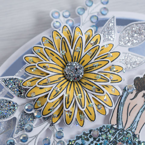 Yellow Pretty Daisy die cut 3D flower with glitter encrusted petals from Chloes Creative Cards