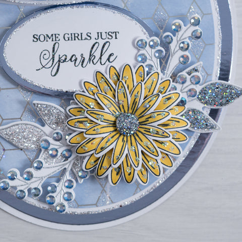 Learn how to make pretty yellow 3D flower encrusted with Sparkelicious Glitter by Chloes Creative Cards.