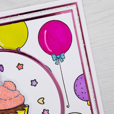 Learn how to create this fun and colourful balloon and cupcake birthday card using card-making products from Chloes Creative Cards Box Kit 10.