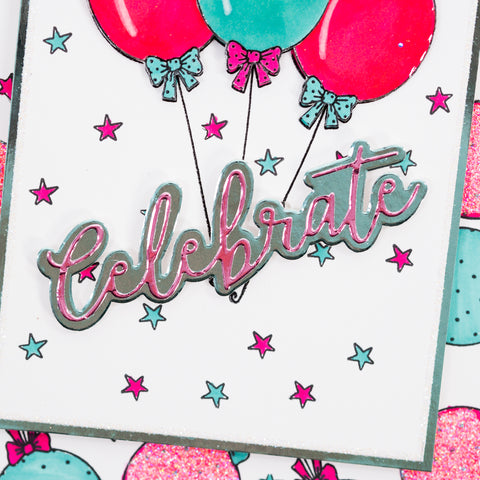 Learn how to create a colourful birthday card with stamped balloon elements and 'celebrate' sentiment message using card-making products from Chloes Creative Cards.