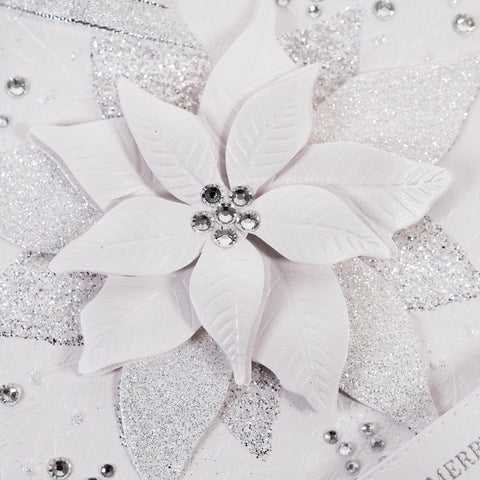 Learn how to make this sparkling white and silver poinsettia 3D flower card this Christmas using our stamps and dies from Chloes Creative Cards