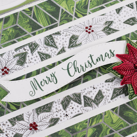 Learn how to make this gorgeous green geometric Christmas card using our gorgeous Poinsettia 3D flower stamp from Chloes Creative Cards.