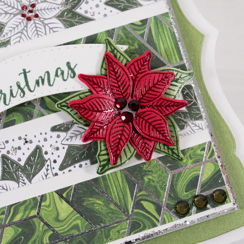 Learn how to make this gorgeous green geometric Christmas card using our gorgeous Poinsettia 3D flower stamp from Chloes Creative Cards.