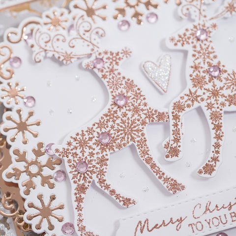 Create this glittering festive Rose Gold Reindeer Christmas Card with this quick and easy step-by-step tutorial from Chloes Creative Cards.