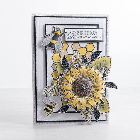 A greetings card fit for a queen. Learn how to make this beautiful yellow sunflower birthday card using our new Grande Sunflower Stamp and our Queen Bee Stamp to create some very cute busy bees