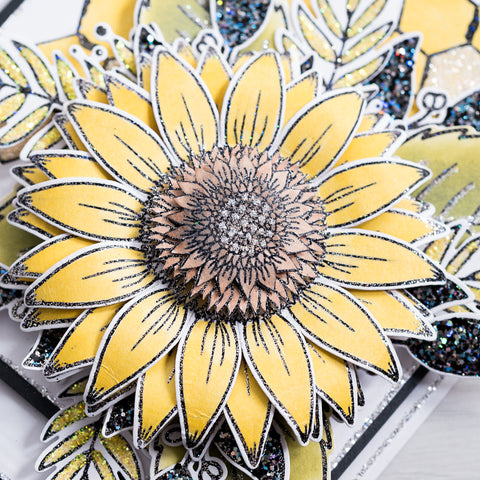 A greetings card fit for a queen. Learn how to make this beautiful yellow sunflower birthday card using our new Grande Sunflower Stamp and our Queen Bee Stamp to create some very cute busy bees