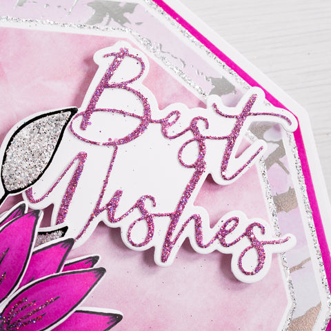 Learn how to create this neon pink and magenta coloured Best Wishes greetings card using our Queen Bee and Sunflower paper craft stamp and die sets from Chloes Creative Cards