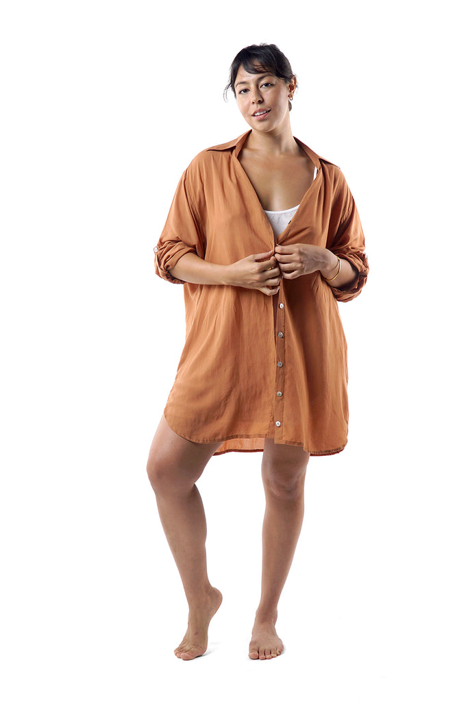 Oversized shirt terracota naturally dyed using sustainable Tencel fabric