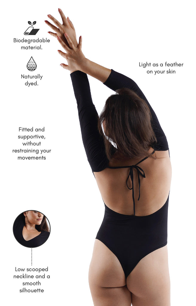 Black bodysuit Sustainable activewear for yoga and dance